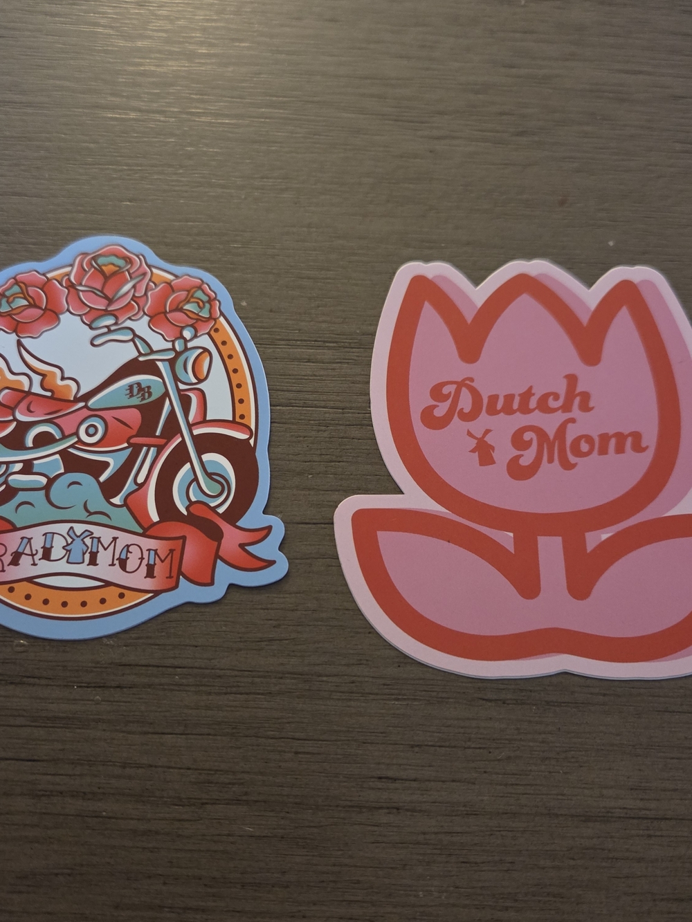 Dutch Mom Pink & Red Tulip Sticker + Dutch Mom Motorcycle Sticker